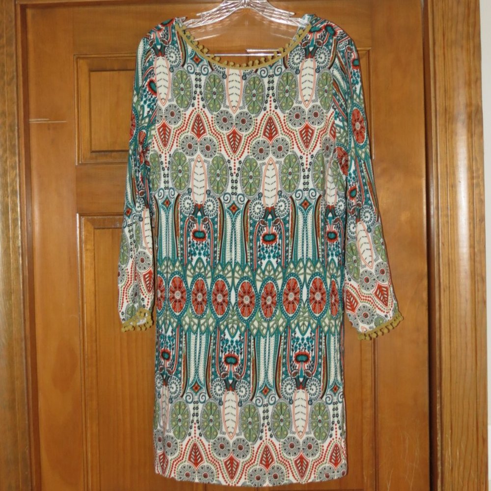 Amy Fashion Dress V-Back Pom Pom Trim Boho